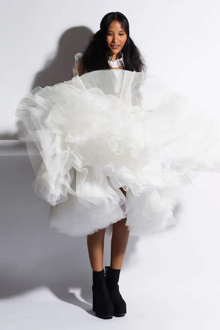 Quod_Ivory Silk Organza, Tulle Valley Skirt _at_Aza_Fashions