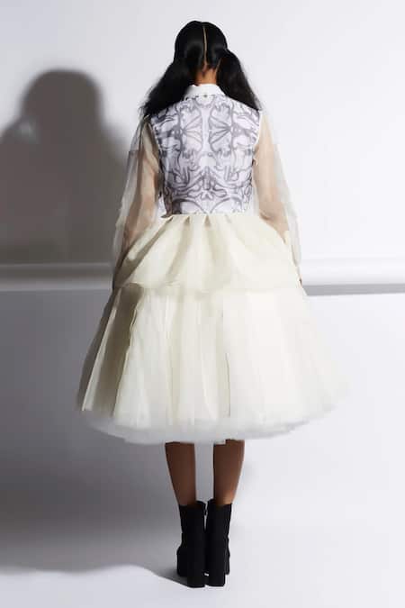 Buy_Quod_Ivory Silk Organza Collared Trench Shirt _Online_at_Aza_Fashions