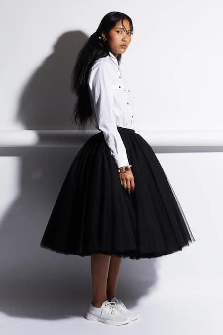 Buy_Quod_Black Net, Nylon Waterlily Skirt _Online_at_Aza_Fashions