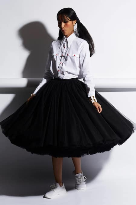 Shop_Quod_Black Net, Nylon Waterlily Skirt _Online_at_Aza_Fashions