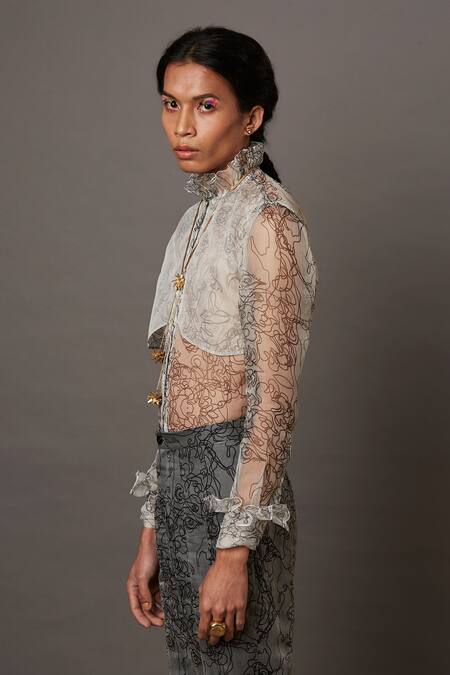 Buy_Quod_White Silk Collared Multi Face Sheer Shirt _Online_at_Aza_Fashions