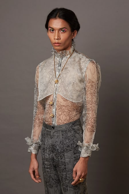 Shop_Quod_White Silk Collared Multi Face Sheer Shirt _Online_at_Aza_Fashions