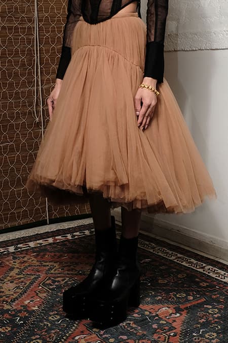 Quod_Beige Nylon Willow Skirt _Online_at_Aza_Fashions