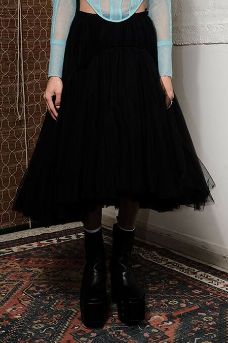 Quod_Black Nylon Willow Skirt _Online_at_Aza_Fashions