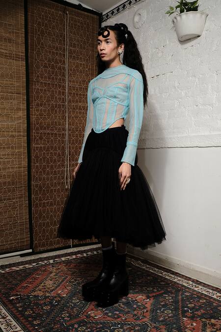 Buy_Quod_Black Nylon Willow Skirt _Online_at_Aza_Fashions