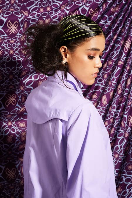 Quod_Lilac Cotton Collared, Button-down Neck Bloom Shirt Dress _at_Aza_Fashions