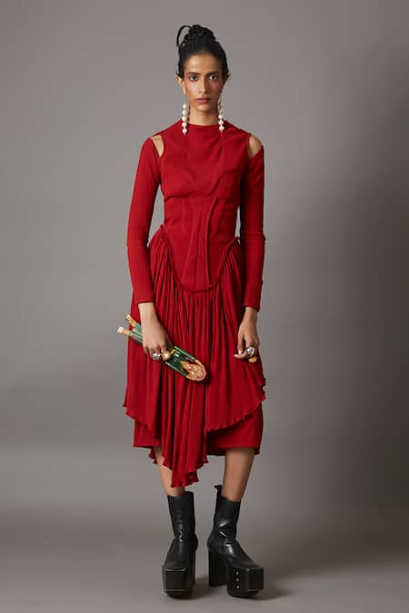Quod Scarlet Draped Dress 