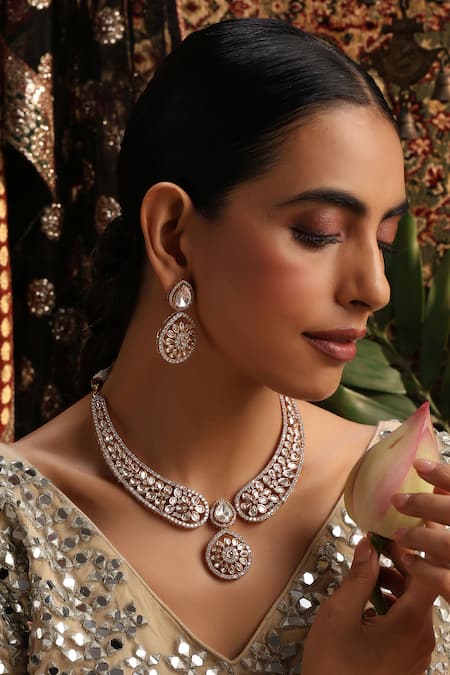 Swabhimann Polki Studded Pendant Necklace Set 