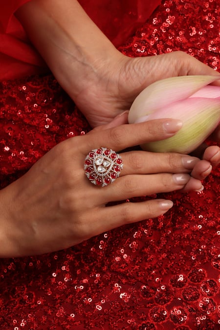 Swabhimann Ruby And Polki Embellished Ring 