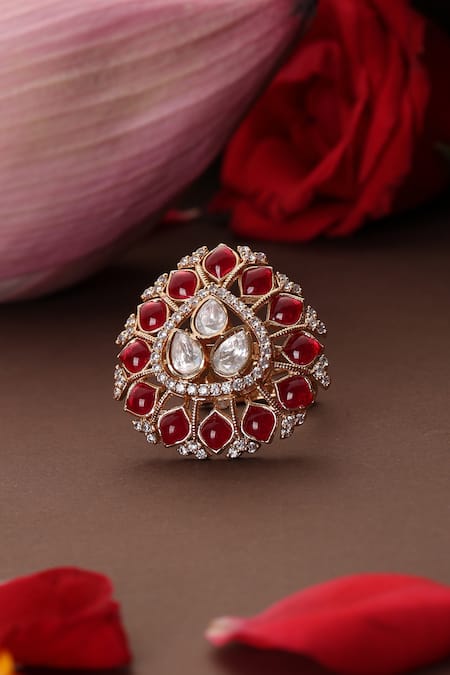 Swabhimann Ruby And Polki Embellished Ring 