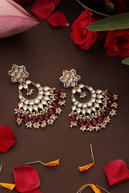 Swabhimann Red Gold Plated Polki Chandbalis 