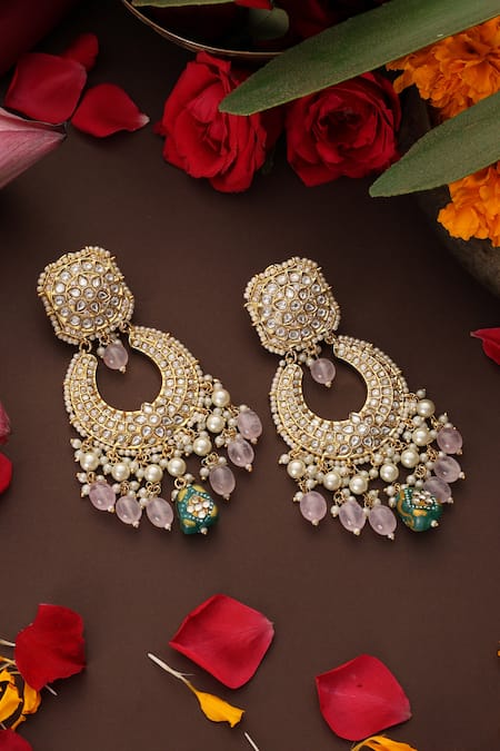 Shop_Swabhimann_Multi Color Stones, Pearls, Beads Kundan Embellished Chandbalis _Online_at_Aza_Fashions