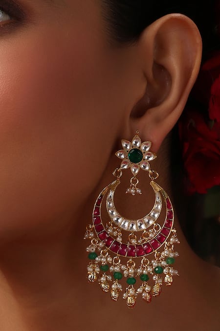 Swabhimann_Multi Color Stones, Pearls, Beads Multicolor Kundan Embellished Chandbalis _Online_at_Aza_Fashions