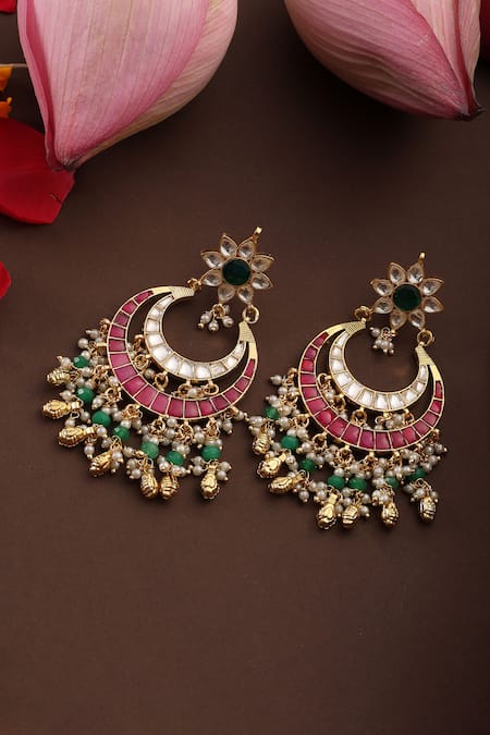 Buy_Swabhimann_Multi Color Stones, Pearls, Beads Multicolor Kundan Embellished Chandbalis _Online_at_Aza_Fashions