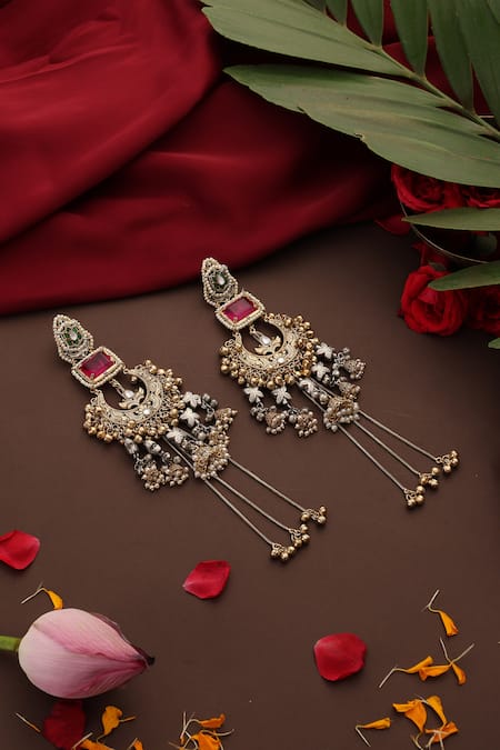Swabhimann Rose Quartz Gold Plated Chandbalis 