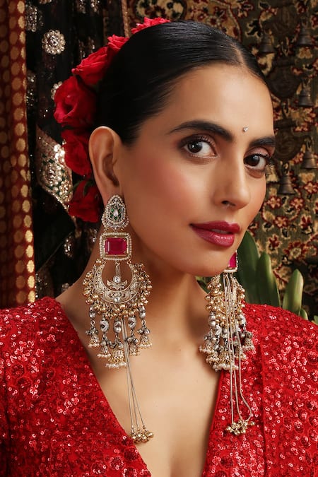 Swabhimann Rose Quartz Gold Plated Chandbalis 