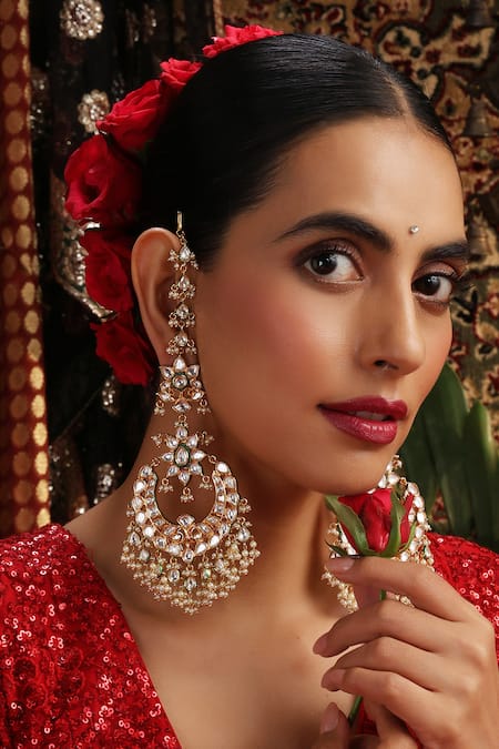 Swabhimann Gold Plated Polki Chandbali Earrings 