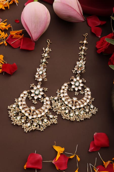 Swabhimann_Gold Plated Stones, Pearls Polki Chandbali Earrings _Online_at_Aza_Fashions