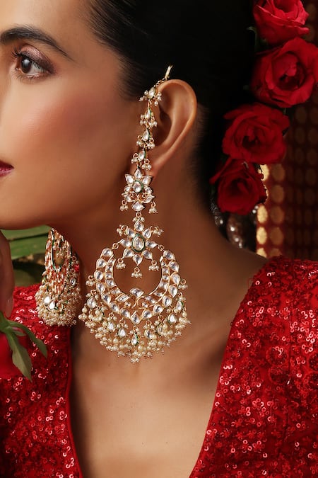 Buy_Swabhimann_Gold Plated Stones, Pearls Polki Chandbali Earrings _Online_at_Aza_Fashions