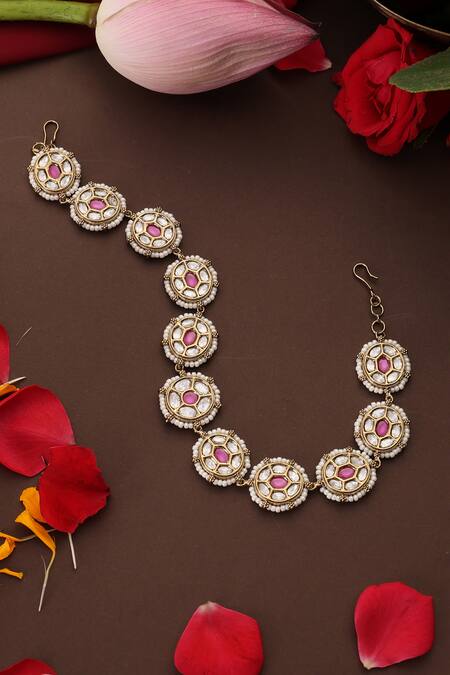 Swabhimann_Red Polki Embellished Sheeshpatti _Online_at_Aza_Fashions