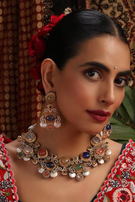 Swabhimann Zirconia Embellished Necklace Set 