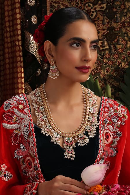 Swabhimann Multicolor Gold Plated Jadau Long Necklace Set 