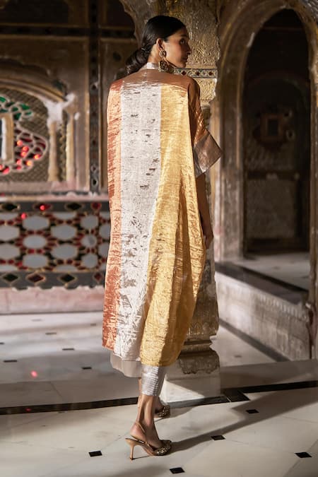 Dash And Dot Multi Zari Silk Striped Kurta & Pant Set 