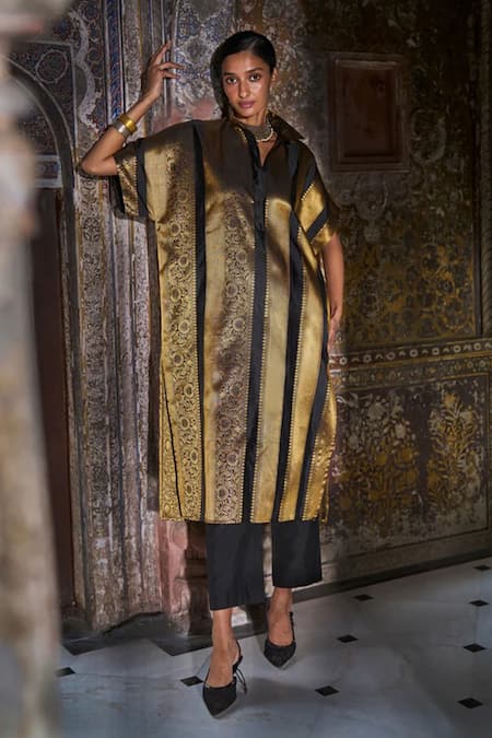 Dash And Dot Benares Silk Brocade Striped Kurta 