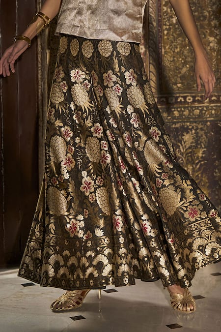 Dash And Dot_Beige Polyester, Brocade, Silk Zari Collared Sleeveless Shirt And Pant Set _Online_at_Aza_Fashions