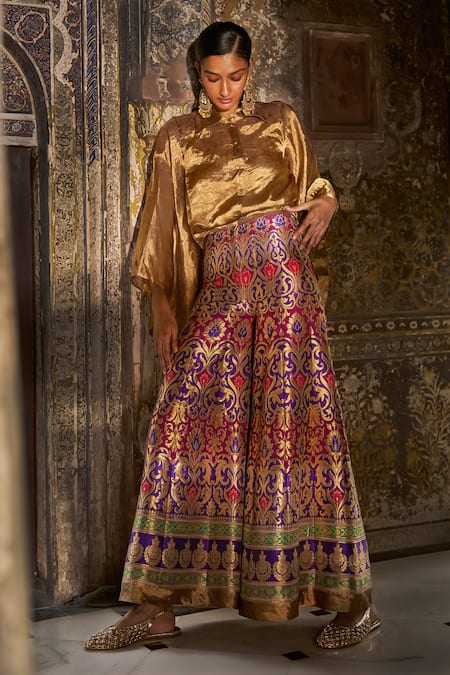 Dash And Dot Benares Silk Brocade Patterned Pant 