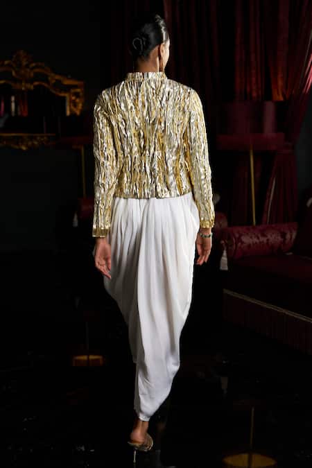 Dash And Dot Textured Jacket & Draped Pant Set 