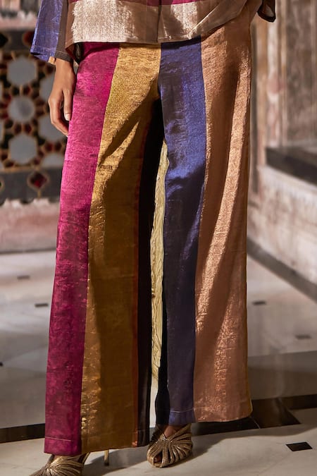 Dash And Dot Gold Silk, Viscose Multi Zari And Striped Pant Online at Aza Fashions Dash And Dot_Gold Silk, Viscose Multi Zari And Striped Pant _Online_at_Aza_Fashions