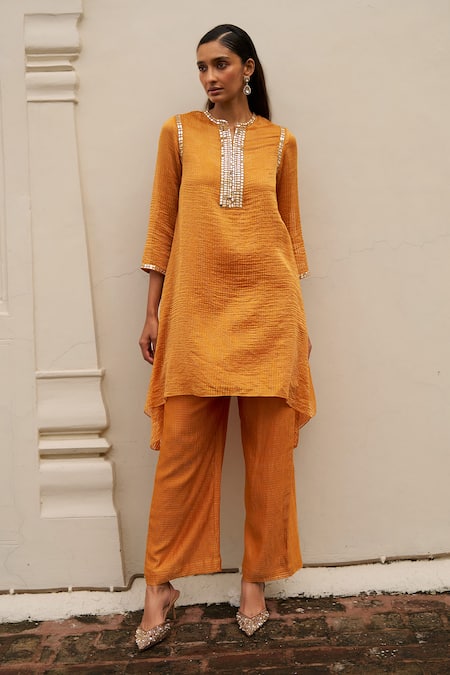 Dash And Dot Lurex Striped Asymmetrical Kurta