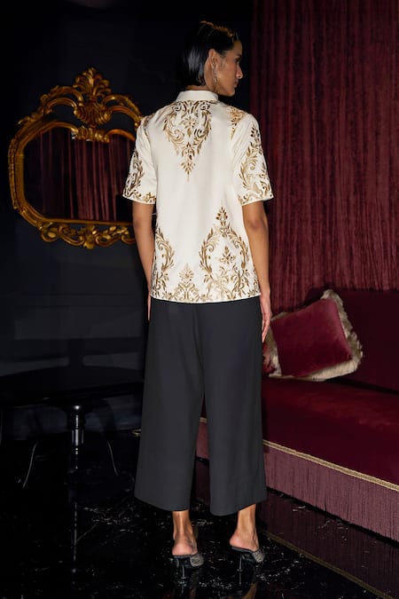 Dash And Dot Embroidered Shirt & Culotte Pant Set 