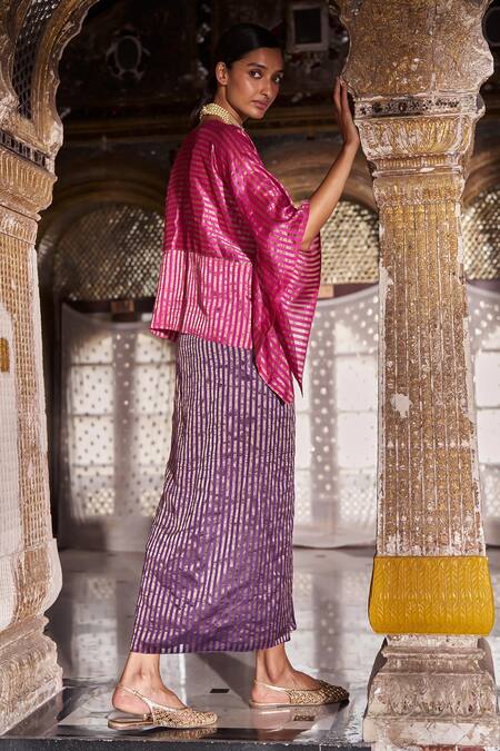 Shop_Dash And Dot_Purple Silk, Lurex Zari Striped Skirt _Online_at_Aza_Fashions