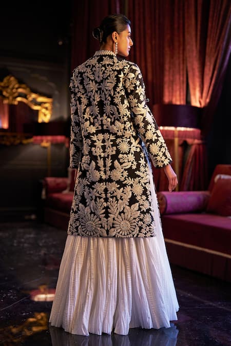 Dash And Dot Embroidered Jacket & Pleated Skirt Set 