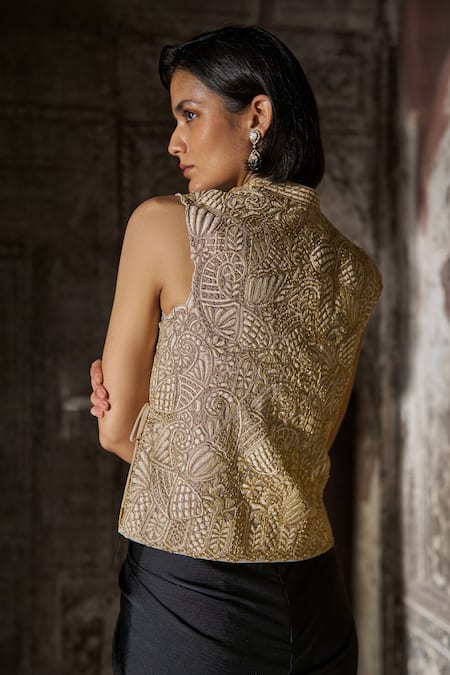 Dash And Dot Embroidered Angrakha Style Top 