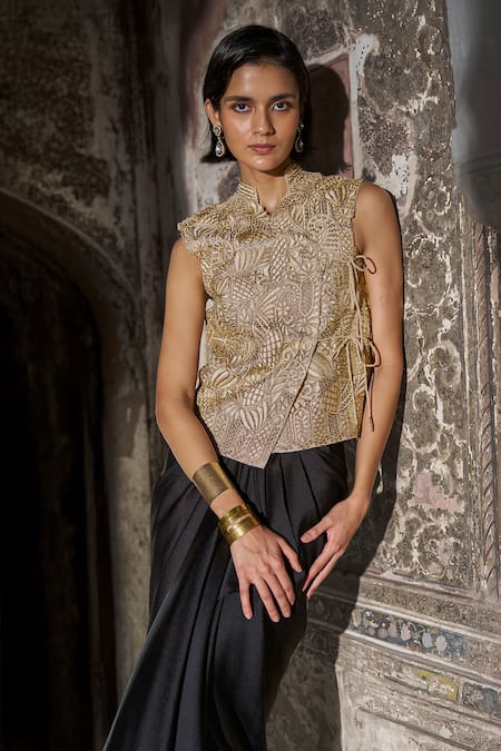 Dash And Dot Embroidered Angrakha Style Top 