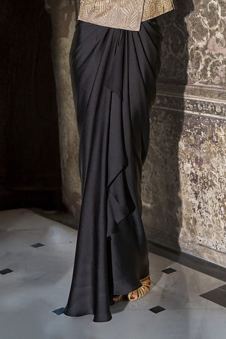 Dash And Dot_Black Polyester, Viscose Draped Skirt _Online_at_Aza_Fashions