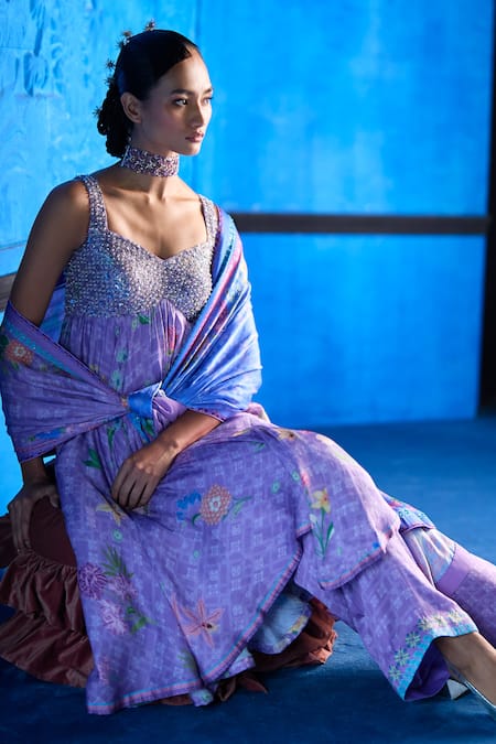 Buy_The Whole Nine Yards_Purple Bemberg, Satin Sequins, Beads Blushing Sky Printed Anarkali Set _Online_at_Aza_Fashions