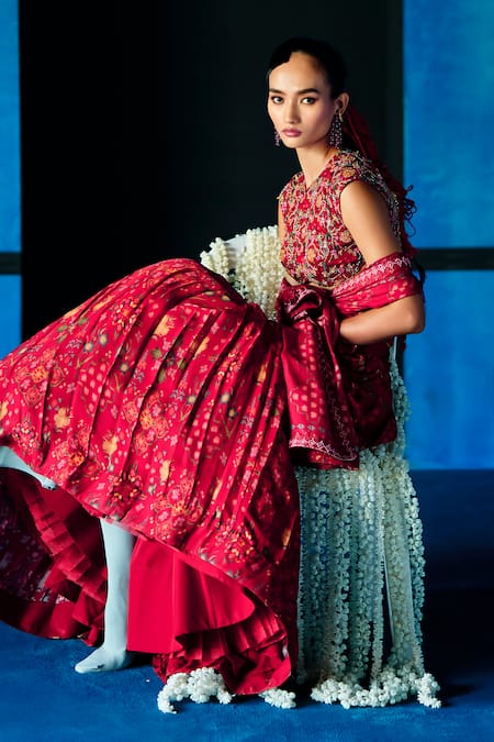 The Whole Nine Yards Rouge Symphony Printed Lehenga Set 