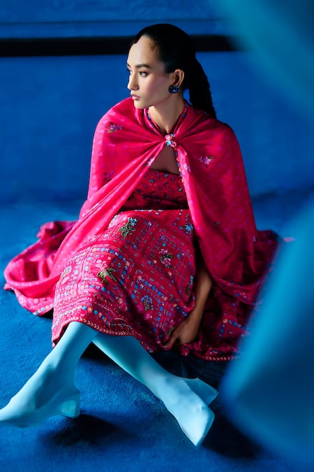 The Whole Nine Yards_Pink Satin, Dupion Beads, Sequins, Embroidery Her Promise Printed Lehenga Set _Online_at_Aza_Fashions