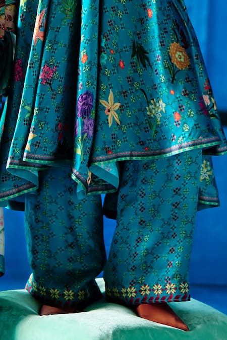 Buy_The Whole Nine Yards_Teal Bemberg, Satin Sequins Sweetheart Neck Minted Meadow Anarkali Set _Online_at_Aza_Fashions