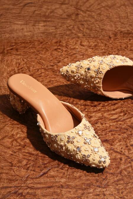Urbansway_Gold Embroidery, Sequins, Beads, Mirrors Zariyaa And Beadwork Mules _Online_at_Aza_Fashions