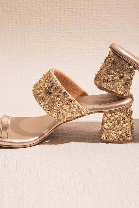 Urbansway_Gold Embroidery, Beads, Sequins Sonaa Block Heels _Online_at_Aza_Fashions