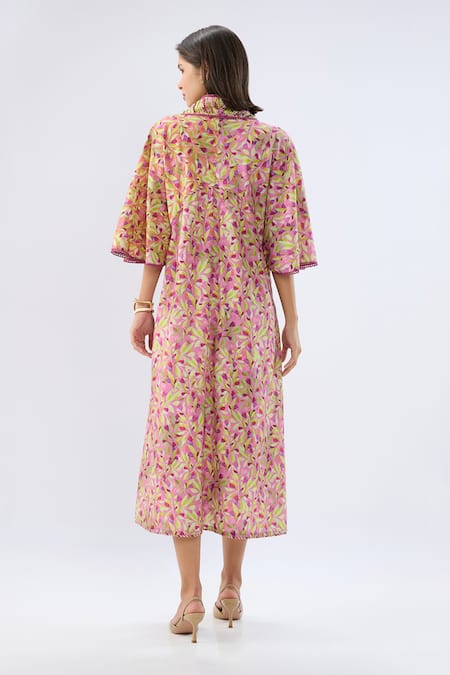 Raw & Rustic By Niti Bothra Pink Floral Print Kaftan Dress 