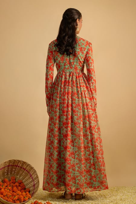 RAYASHA KHAN Orchids Floral Printed Anarkali & Embellished Dupatta Set 