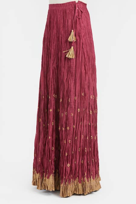 Kora_Red Chanderi Silk Gota Patti, Embroidery, Tassels 40 Kali Lehenga _at_Aza_Fashions