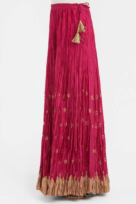 Shop_Kora_Fuchsia Chanderi Silk Embroidery, Zari Gota 40 Kali Lehenga _Online_at_Aza_Fashions