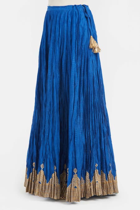 Buy_Kora_Blue Chanderi Silk Gota Patti, Embroidery, Tassels Kali Lehenga _Online_at_Aza_Fashions